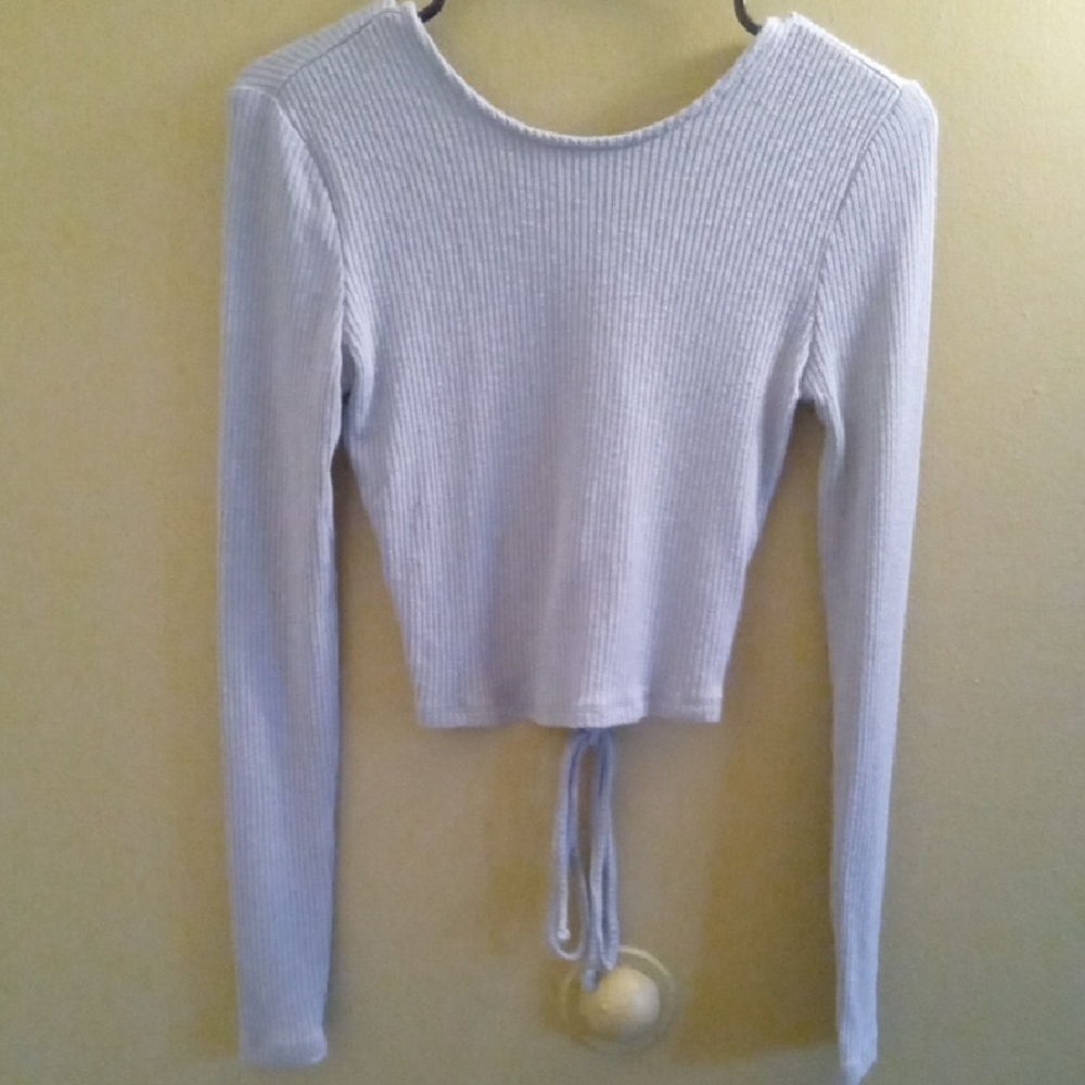 Womans M Garage Blue Tie Back Crop Blouse Lightweight Long Sleeved